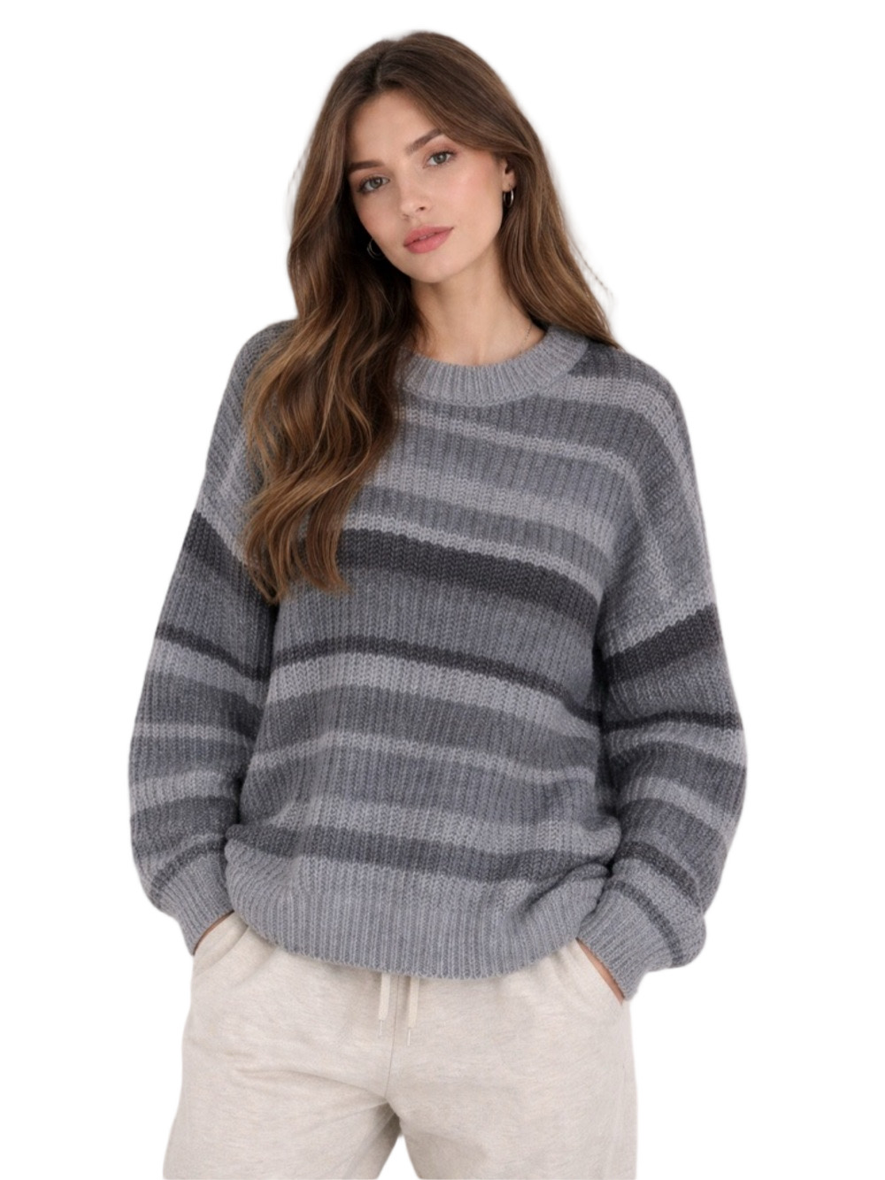 So Striped Gray knit striped crew neck retro y2k Sweater
